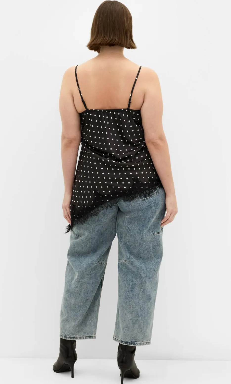 Spot Lace Trim Cami - dark chocolate