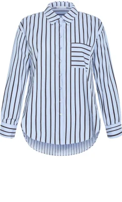 Stassi Stripe Cotton Shirt - baby blue