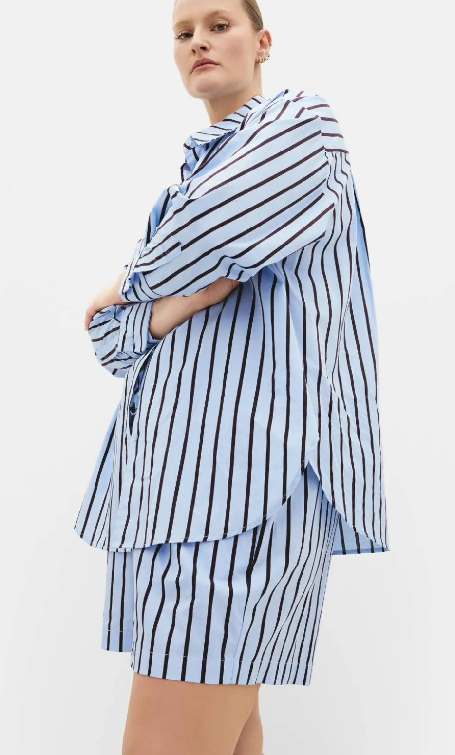 Stassi Stripe Cotton Shirt - baby blue