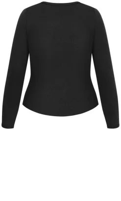 Stretch Button Through Rib Top - black