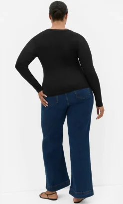 Stretch Button Through Rib Top - black