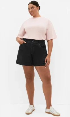 Stretch Waist Denim Short - black