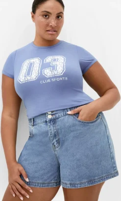 Stretch Waist Denim Short - mid wash
