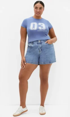 Stretch Waist Denim Short - mid wash