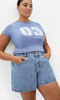 Stretch Waist Denim Short - mid wash
