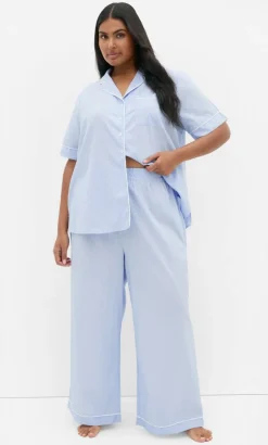 Stripe Cotton Pyjama Pant - sky blue