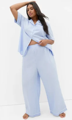 Stripe Cotton Pyjama Pant - sky blue