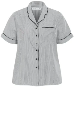Stripe Cotton Pyjama Shirt - charcoal