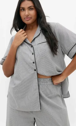 Stripe Cotton Pyjama Shirt - charcoal