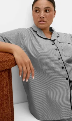 Stripe Cotton Pyjama Shirt - charcoal