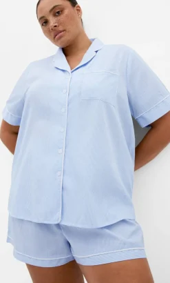 Stripe Cotton Pyjama Shirt - sky blue