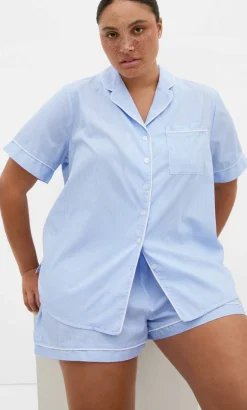 Stripe Cotton Pyjama Shirt - sky blue