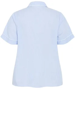 Stripe Cotton Pyjama Shirt - sky blue