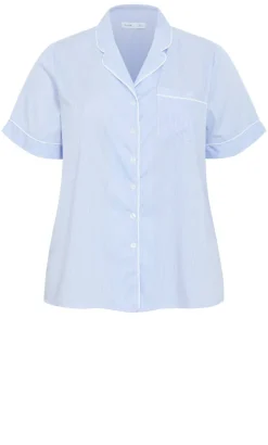 Stripe Cotton Pyjama Shirt - sky blue