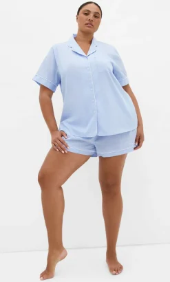 Stripe Cotton Pyjama Shirt - sky blue