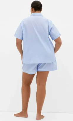 Stripe Cotton Pyjama Shirt - sky blue