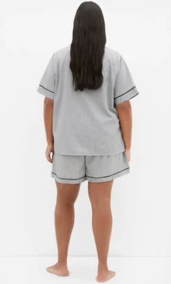 Stripe Cotton Pyjama Short - charcoal