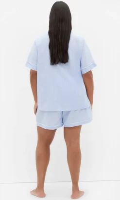 Stripe Cotton Pyjama Short - sky blue