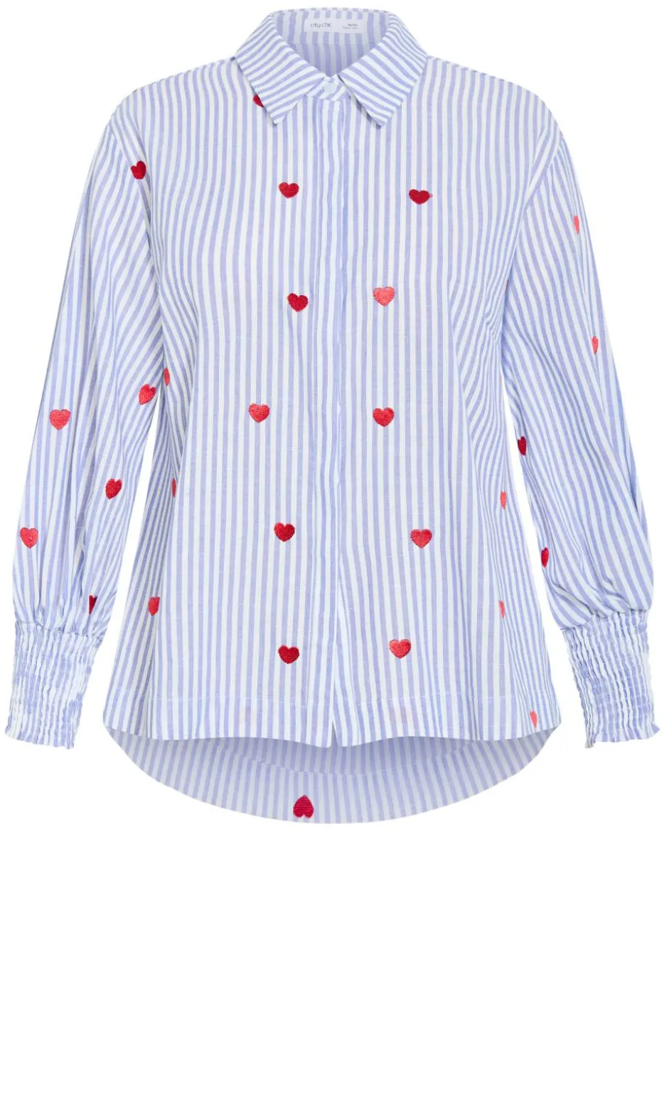Stripe Heart Print Cotton Shirt - blue