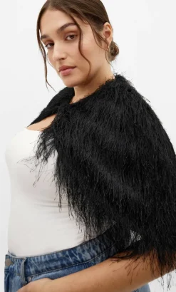 Susie Fringe Capelet - black