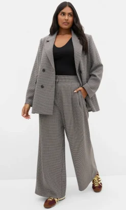 Tiana Plaid Wide Leg Pant - ecru