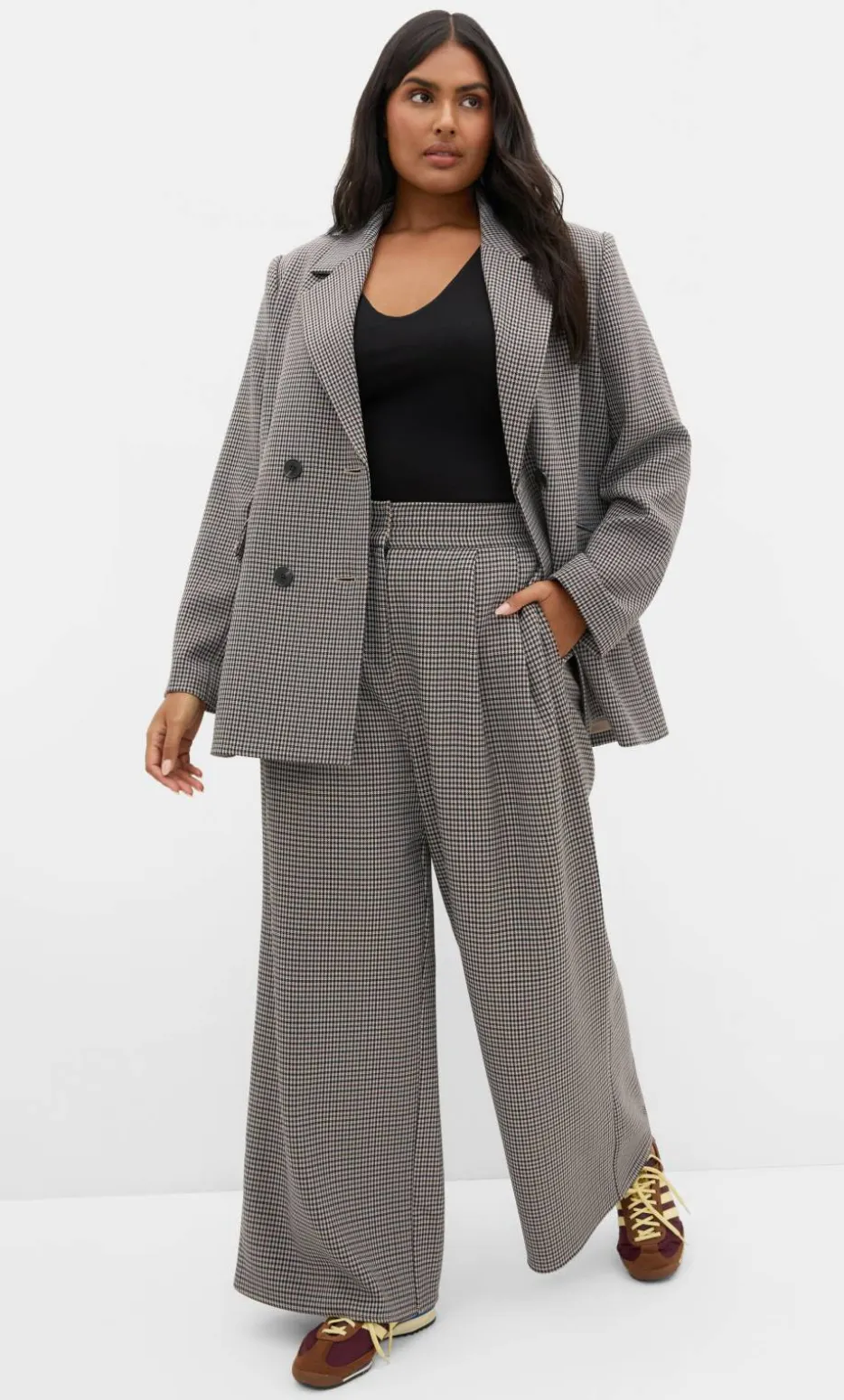 Tiana Plaid Wide Leg Pant - ecru