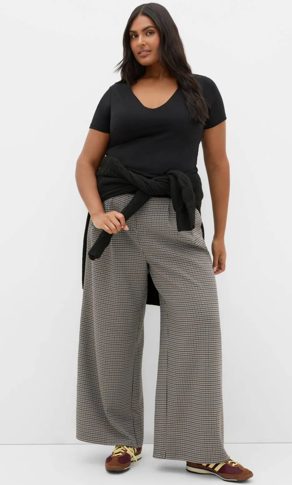 Tiana Plaid Wide Leg Pant - ecru