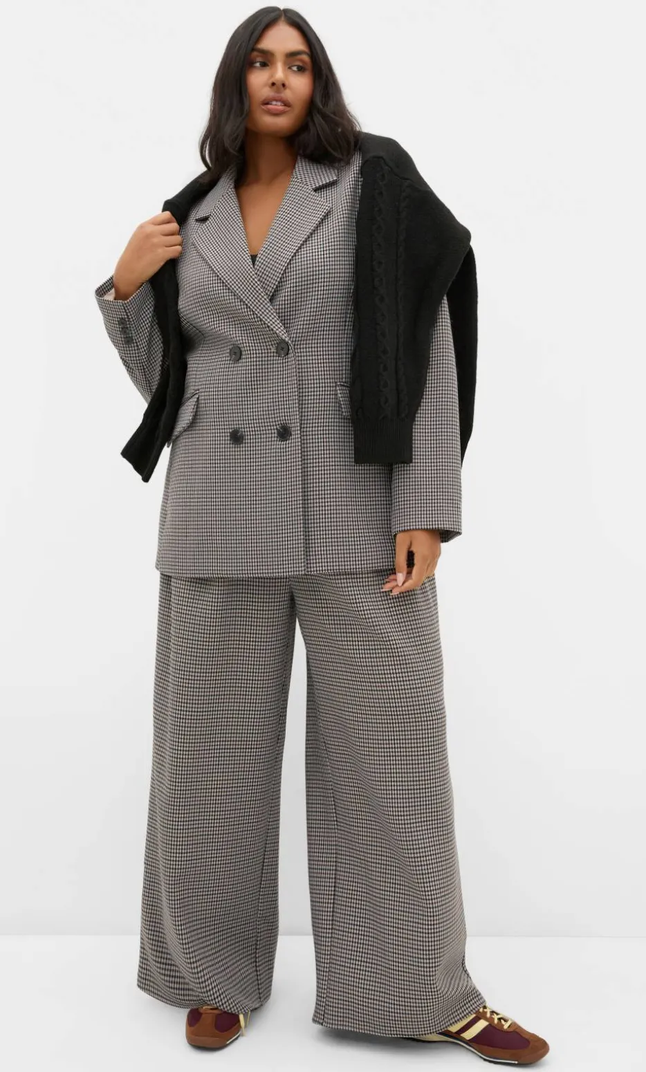 Tiana Plaid Wide Leg Pant - ecru
