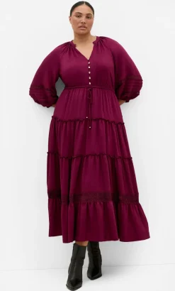 Tiana Tier Maxi Dress - berry