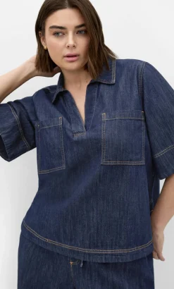 Tia Pocket Denim Shirt - dark wash