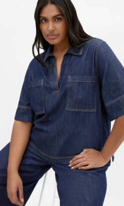 Tia Pocket Denim Shirt - dark wash