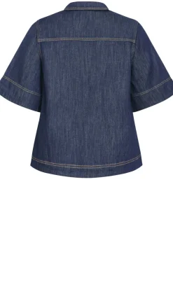 Tia Pocket Denim Shirt - dark wash