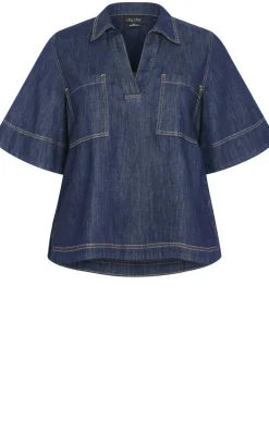 Tia Pocket Denim Shirt - dark wash