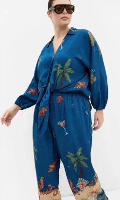 Tia Sea Print Shirt - marine navy
