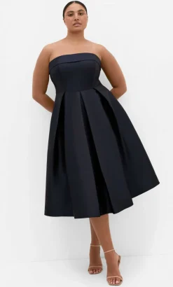 Tiffany Strapless Midi Dress - navy