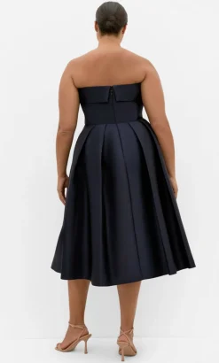 Tiffany Strapless Midi Dress - navy