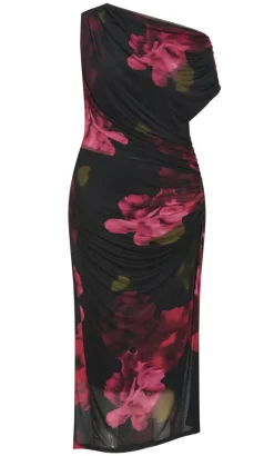 Vivid Mesh Garden Print Maxi Dress - black