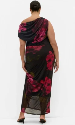Vivid Mesh Garden Print Maxi Dress - black