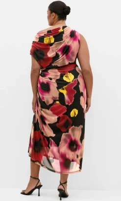 Vivid Mesh Haze Print Maxi Dress - berry