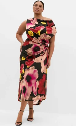 Vivid Mesh Haze Print Maxi Dress - berry