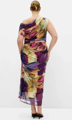 Vivid Mesh Swirl Print Maxi Dress - deep purple