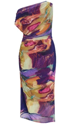 Vivid Mesh Swirl Print Maxi Dress - deep purple