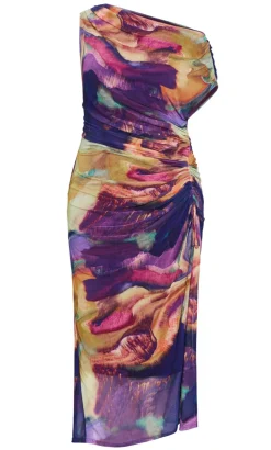 Vivid Mesh Swirl Print Maxi Dress - deep purple