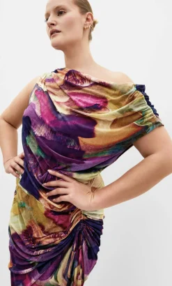 Vivid Mesh Swirl Print Maxi Dress - deep purple