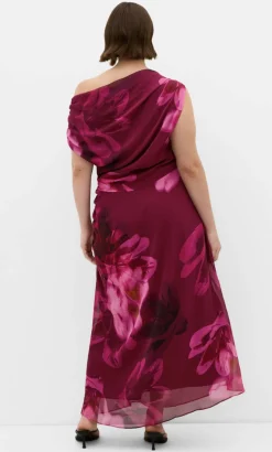 Vivid Print Maxi Dress - raspberry