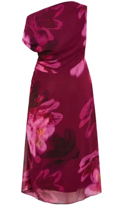 Vivid Print Maxi Dress - raspberry