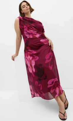 Vivid Print Maxi Dress - raspberry