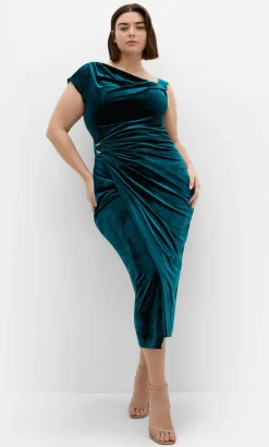 Vivi Velour Midi Dress - emerald