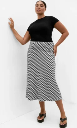 Western Gingham Midi Skirt - black