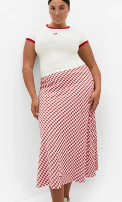 Western Gingham Midi Skirt - rust
